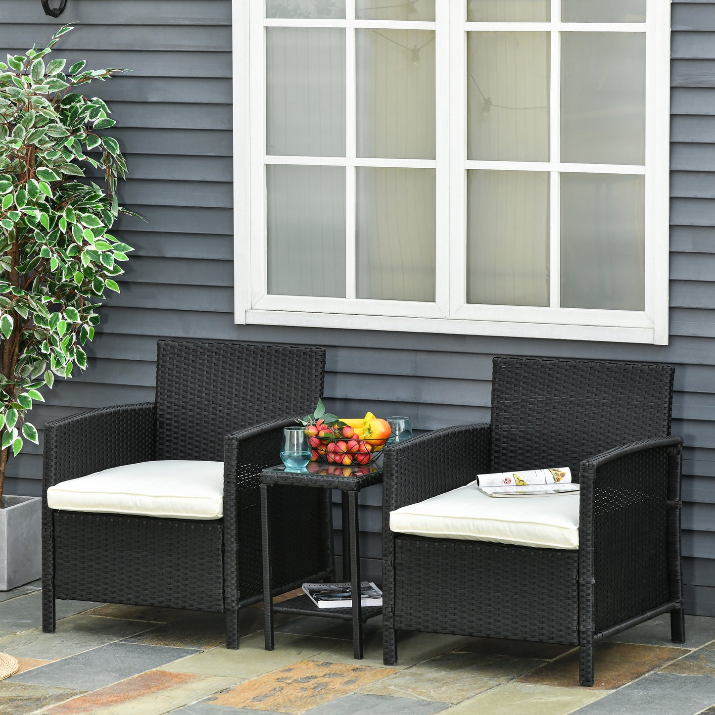2-Seater PE Rattan Side Table & Armchair Bistro Set Jack