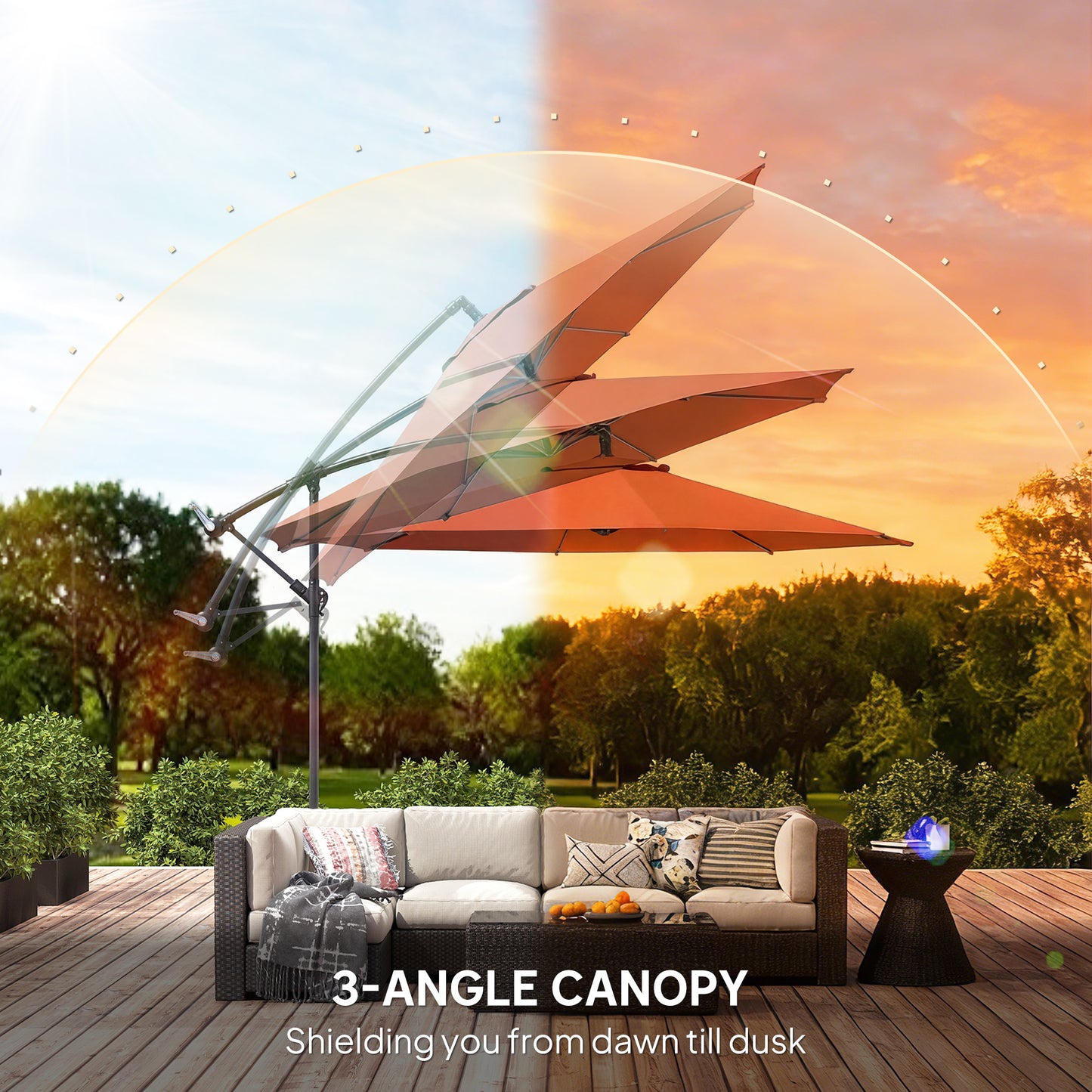 3 m Overhanging Cantilever Parasol, with Cross Base