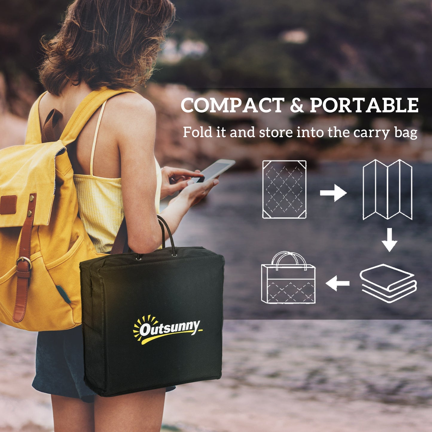 Plastic Straw Reversible RV Outdoor Rug with LED String Light