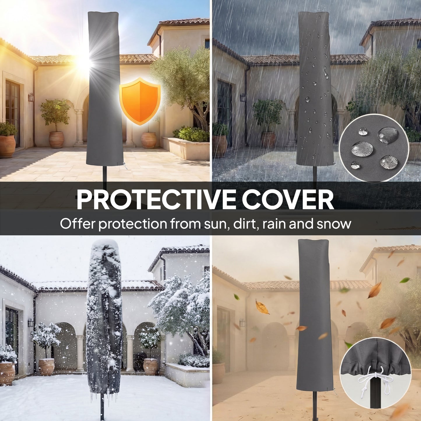 3 x 3 m Garden Cantilever Parasol w/ Light, Cover