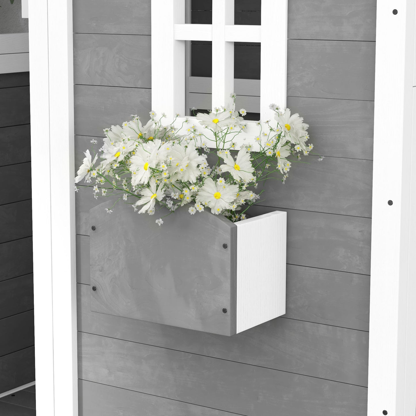 Wooden Playhouse for Kids with Doors, Windows, Plant Box, Floors
