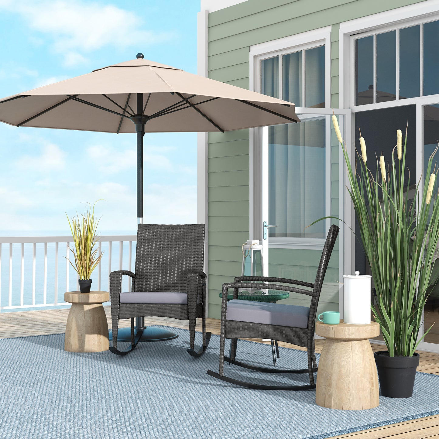 Outdoor PE Rattan Rocking Chair Set of 2