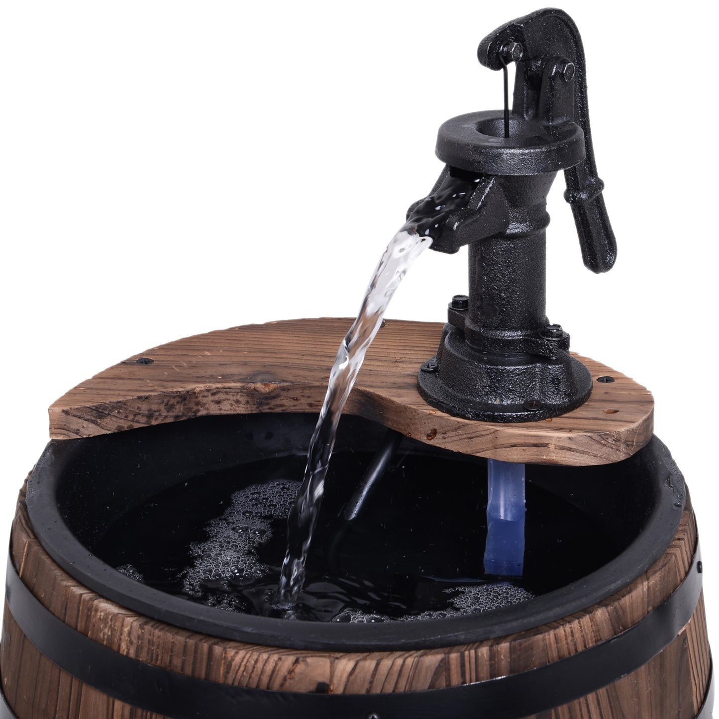 Wood Barrel Patio Water Fountain Electric Pump Garden Decorative