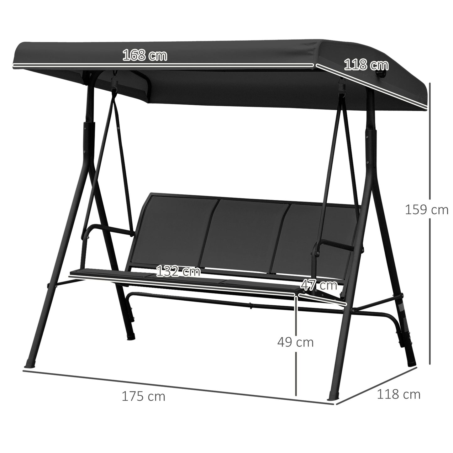 Three-Seater Garden Swing Chair, with Canopy