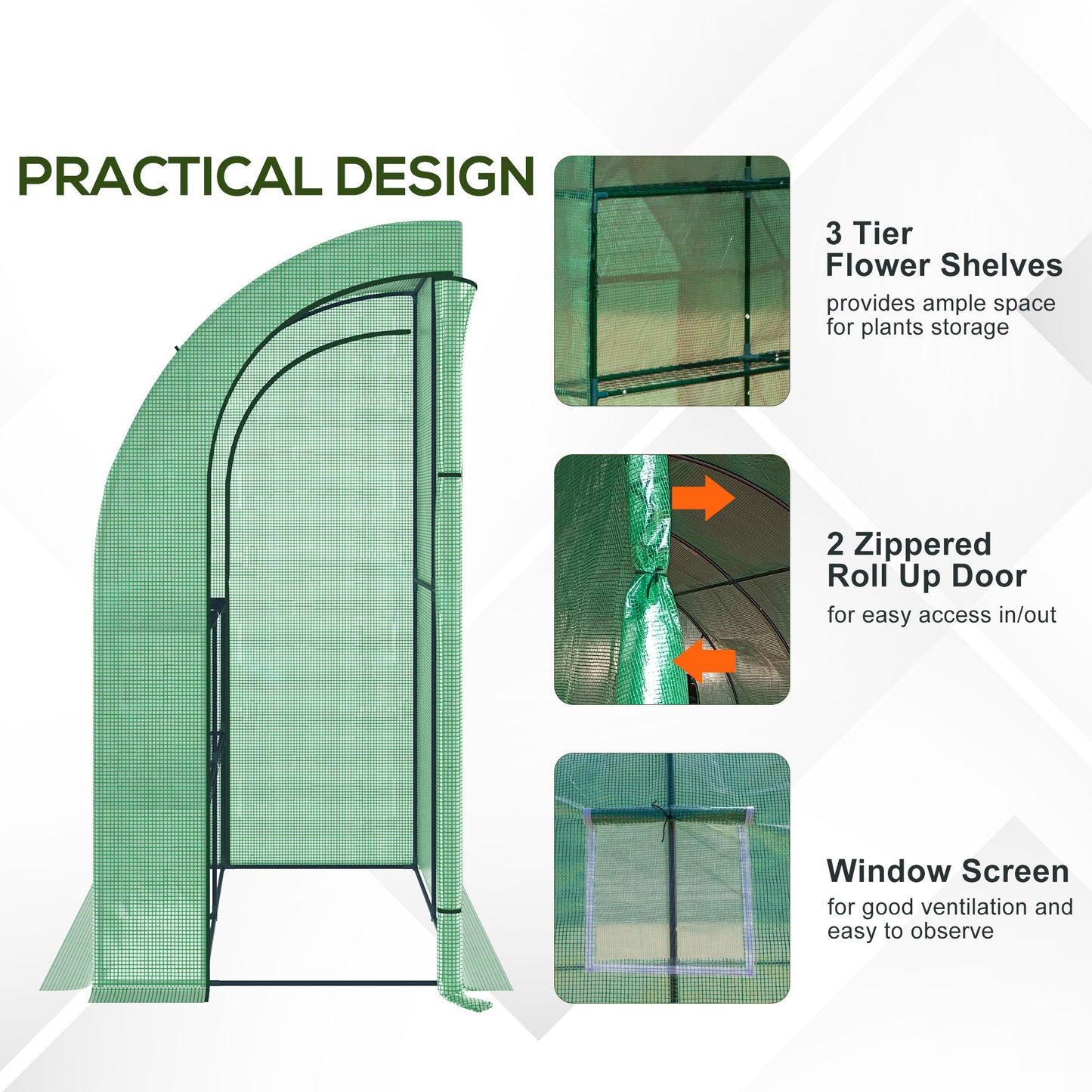 Small Lean to Greenhouse 3-Tier with Shelves Outdoor