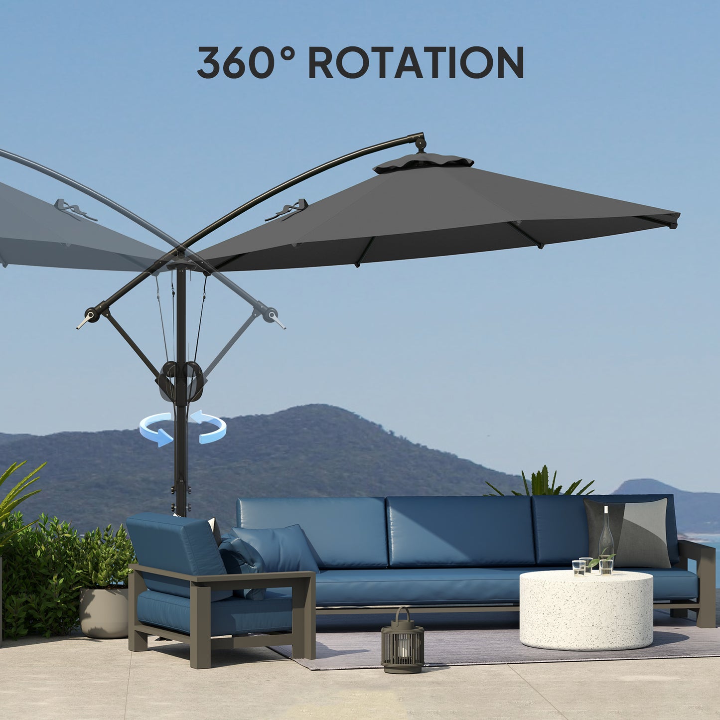 3(m) Garden Cantilever Parasol with Cover and Wind Protection Strap