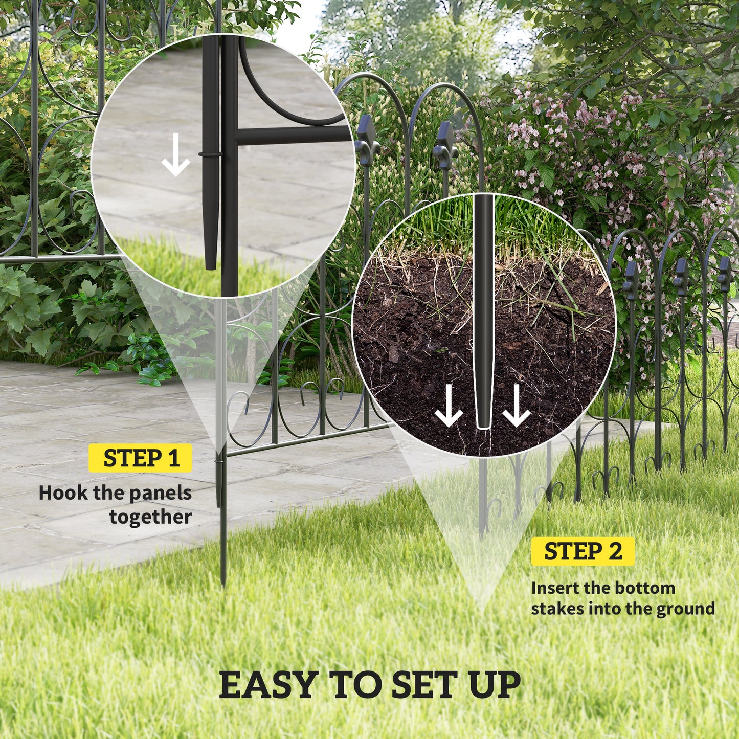Decorative Garden Fencing, 83cm (H) x 3m (L) 5PCs Outdoor Picket