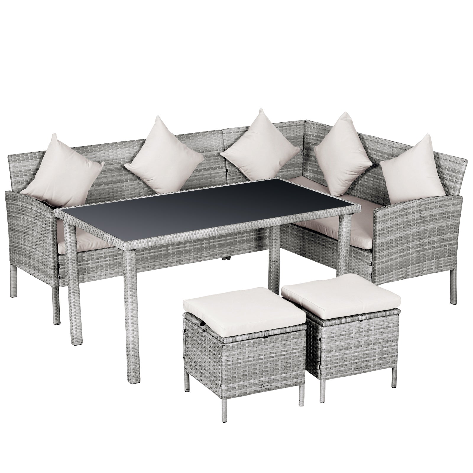 6-Seater Rattan Dining Set Sofa Table Footstool Outdoor w/ Cushion