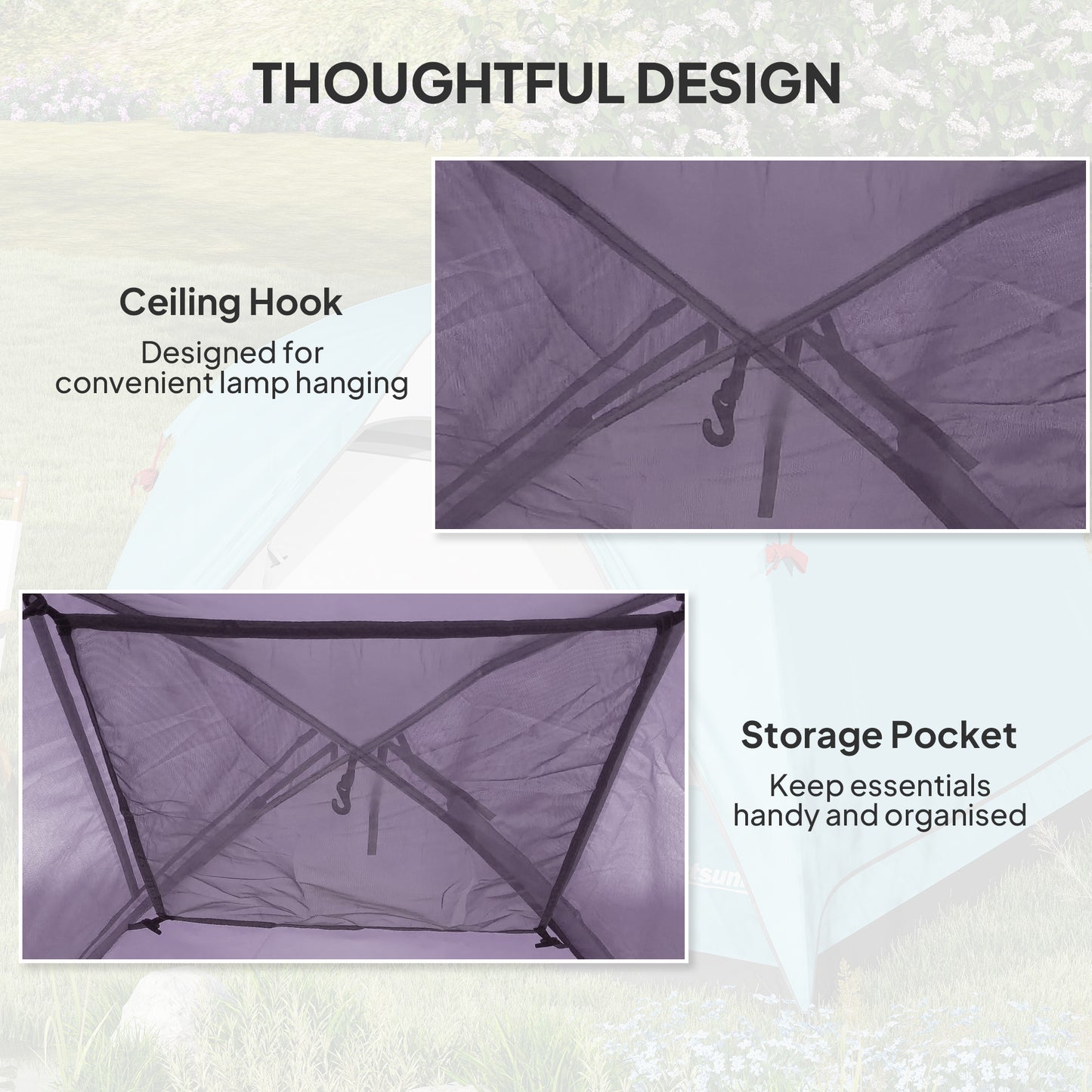 3-4 Person Camping Tent, Easy Set Up 3-4 Man Tent w/ Sewn-in