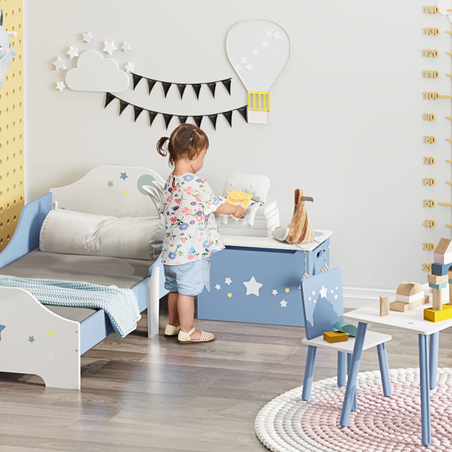 Kids Wooden Toy Box Children Storage Chest Organiser Side Handle