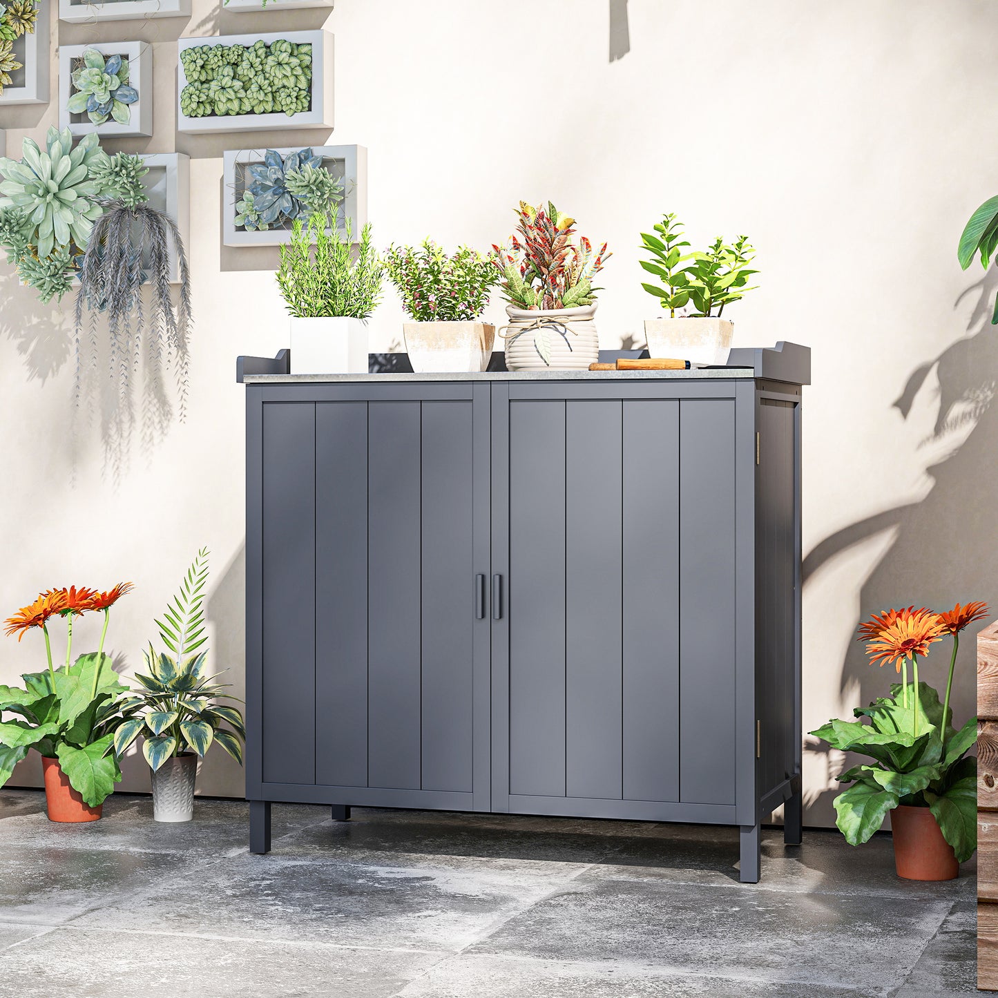 Wood Garden Storage Cabinet, Outdoor Tool Shed