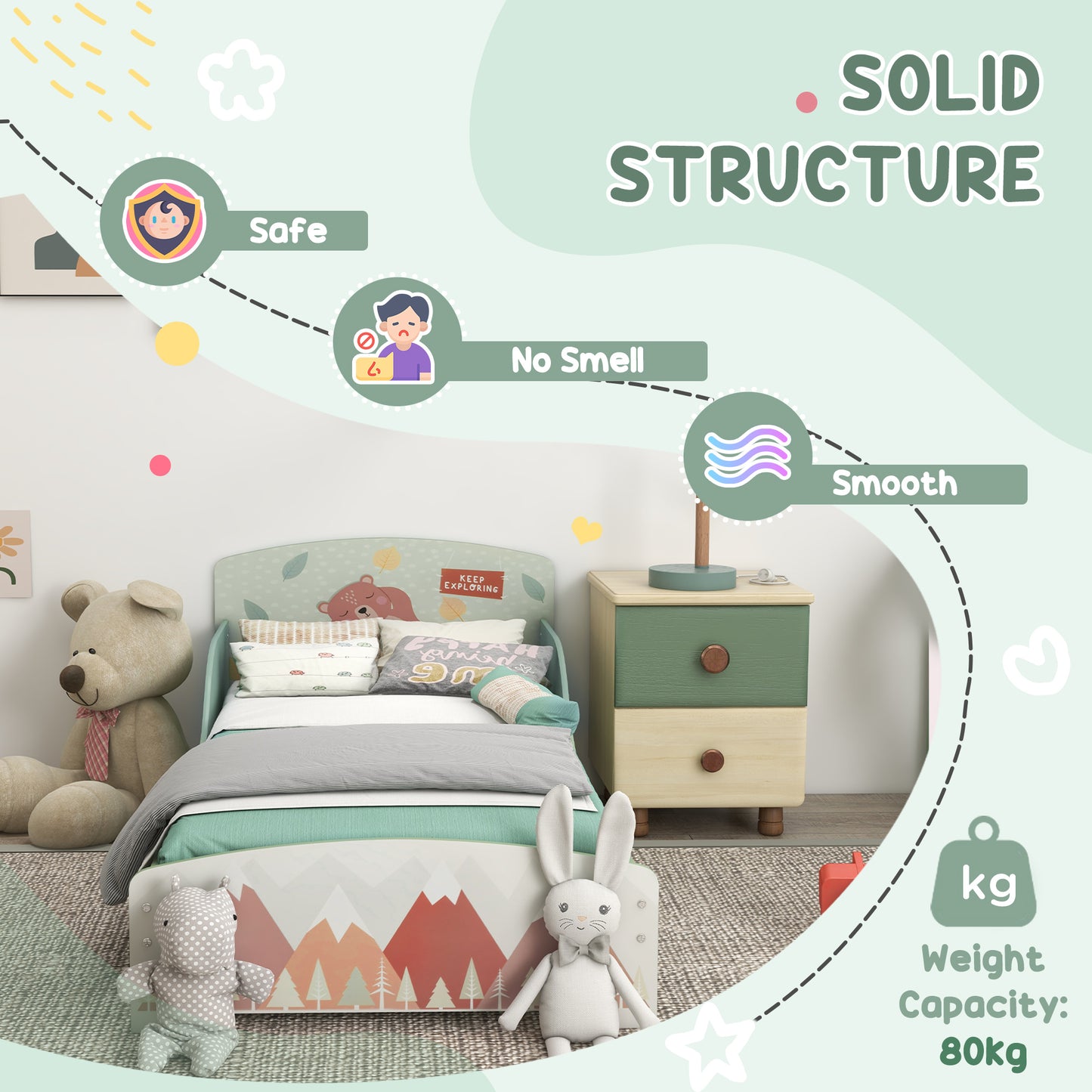 Kids Bedroom Furniture Set Includes Bed Frame, Kids Toy Chest