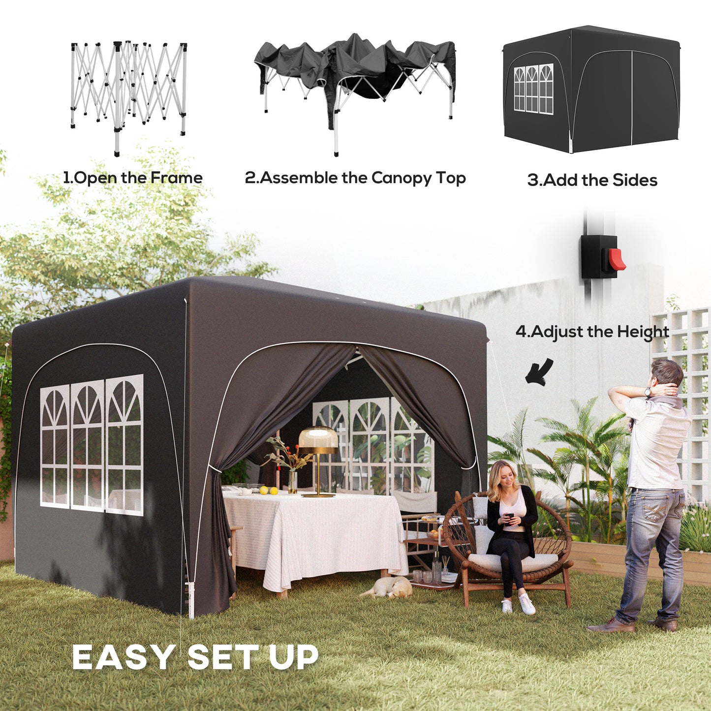 3 x 3m Pop-Up Gazebo Shelter, with Accessories