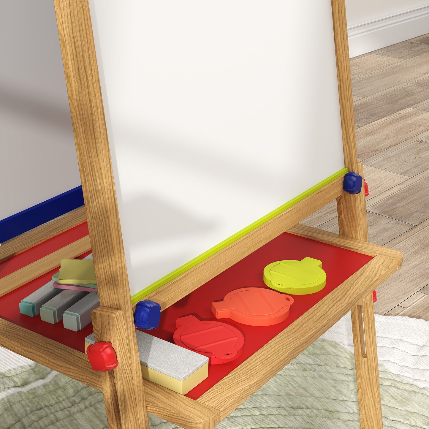 3-in-1 Wooden Kids Easel with Paper Roll, Whiteboard, Chalkboard