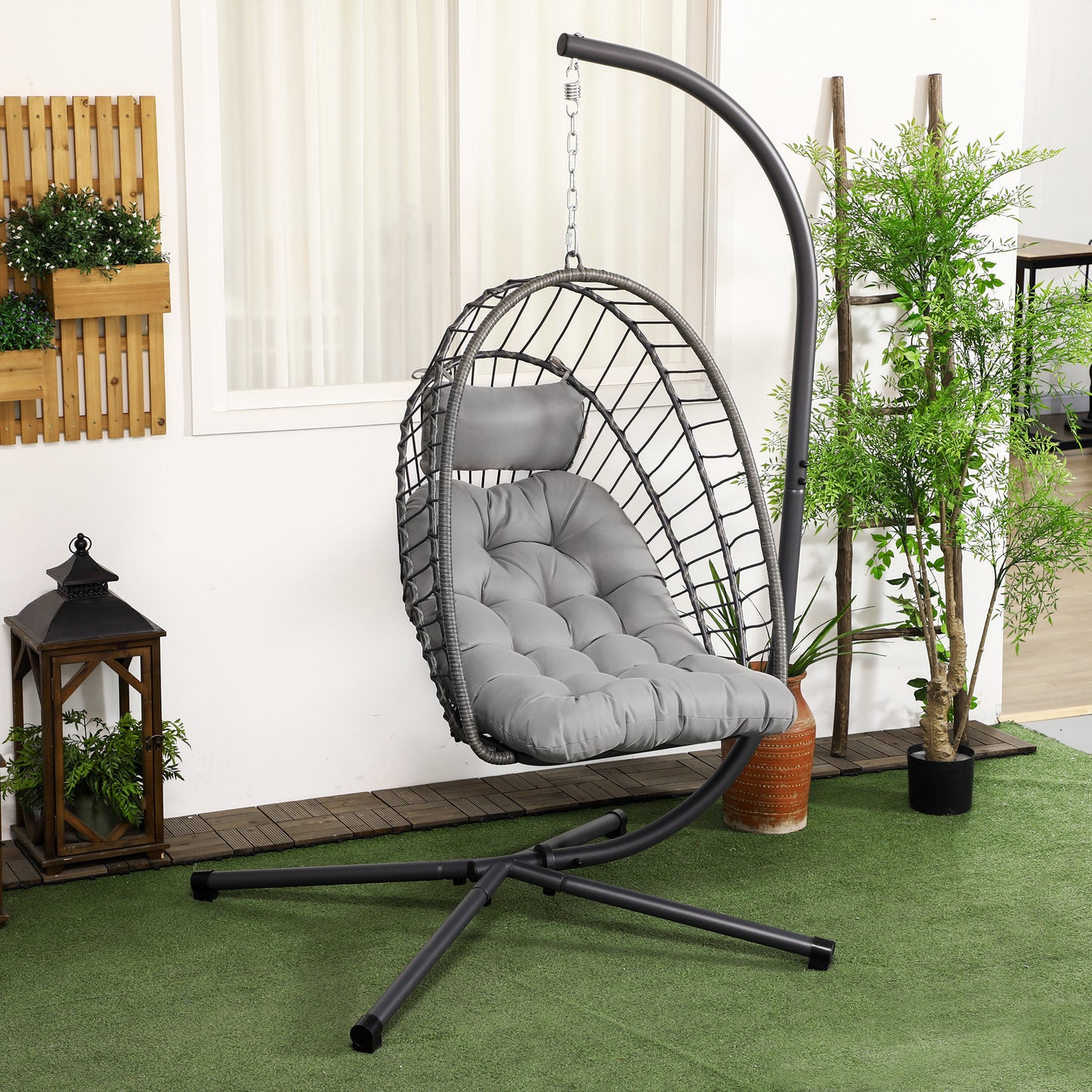 Outdoor PE Rattan Swing Chair with Foldable Basket and Cushion