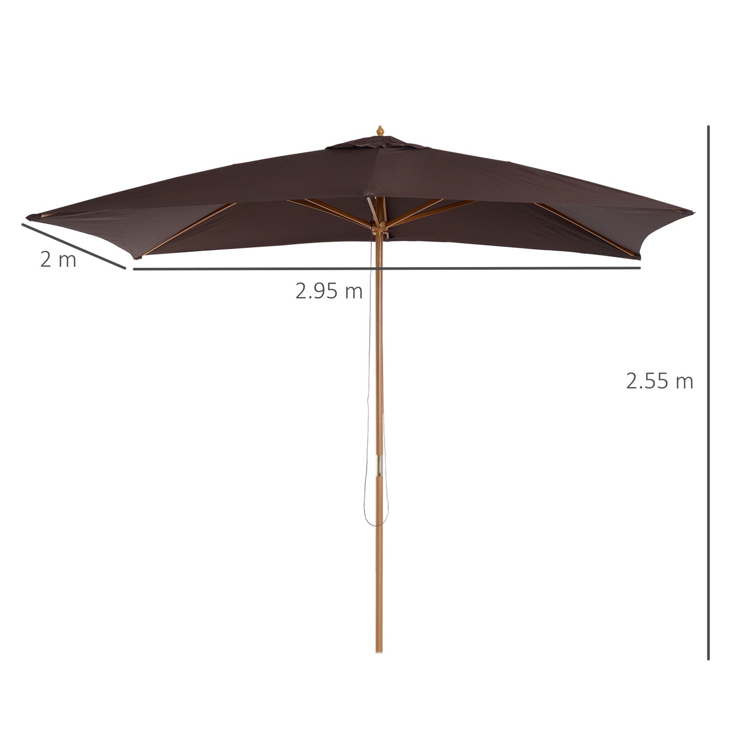 2 x 3m Wooden Garden Parasol Umbrella Outdoor Sun Shade Canopy, Dark