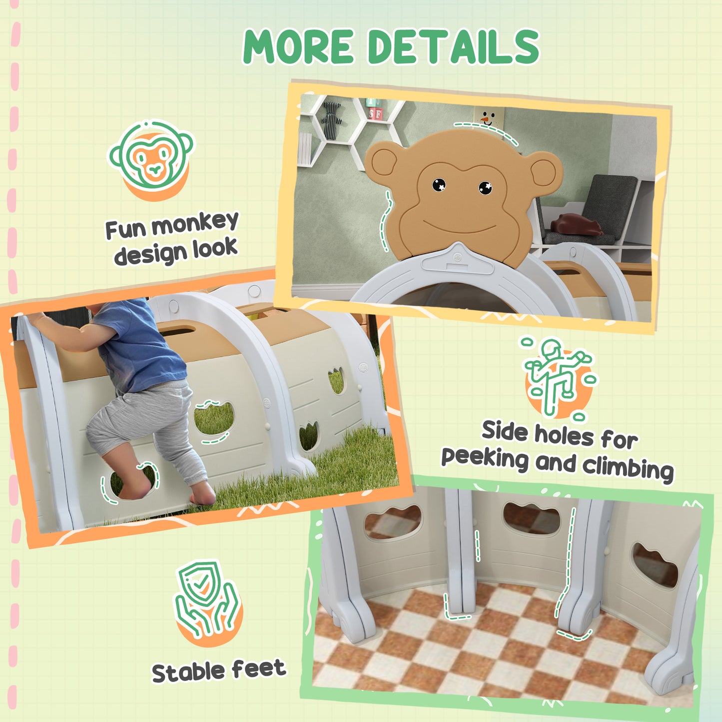 Monkey-Design Kids Play Tunnel for Crawling, Climbing