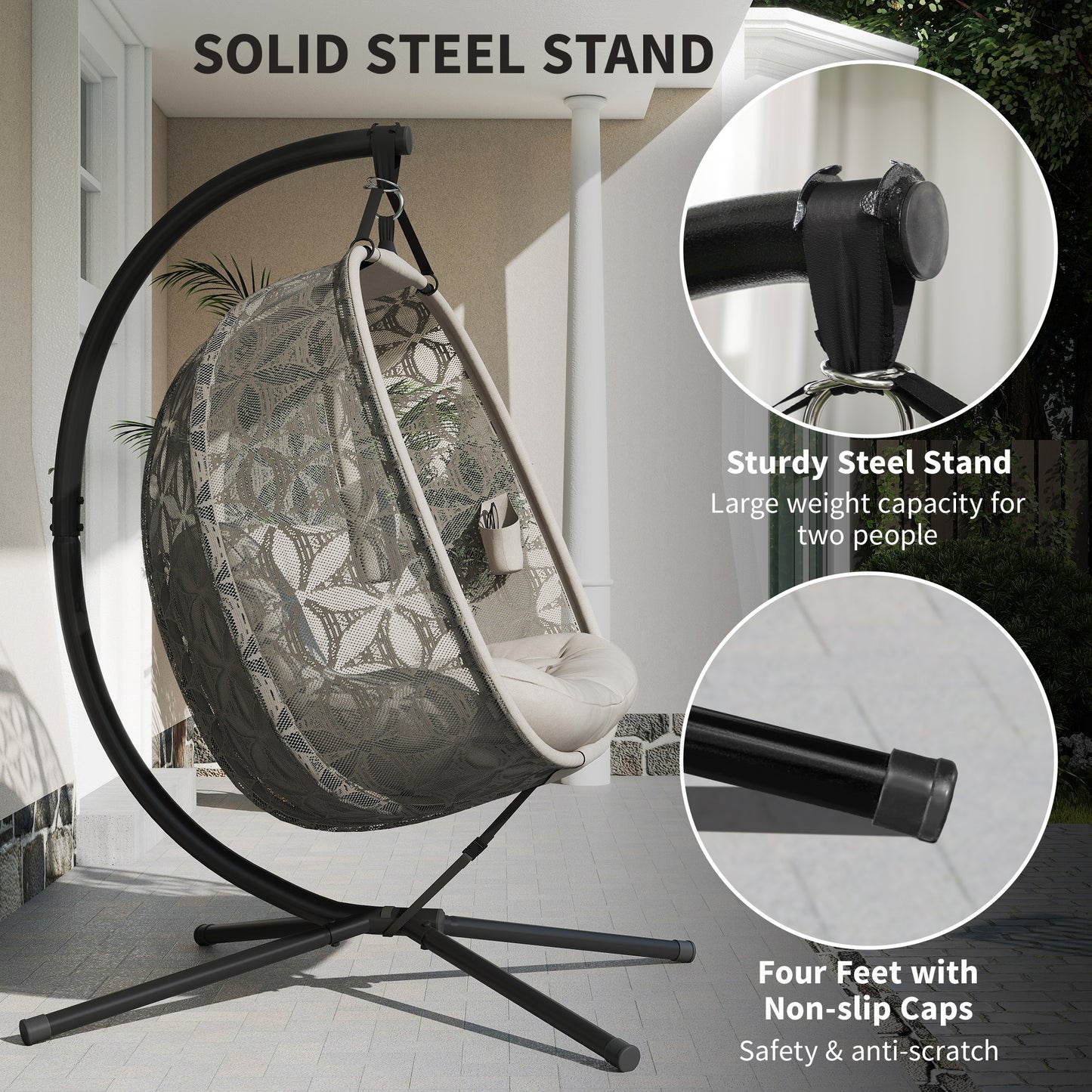 Outdoor Double Hanging Chair with Cushion and Cup Holders