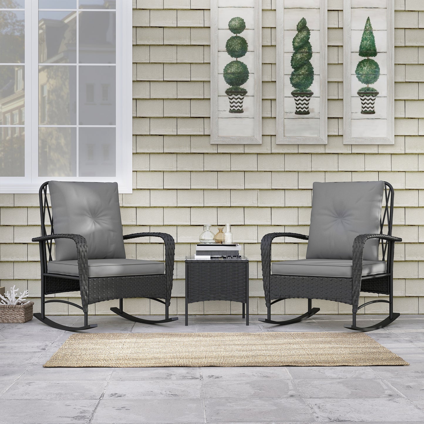Three-Piece Rocking Chair Rattan Bistro Set