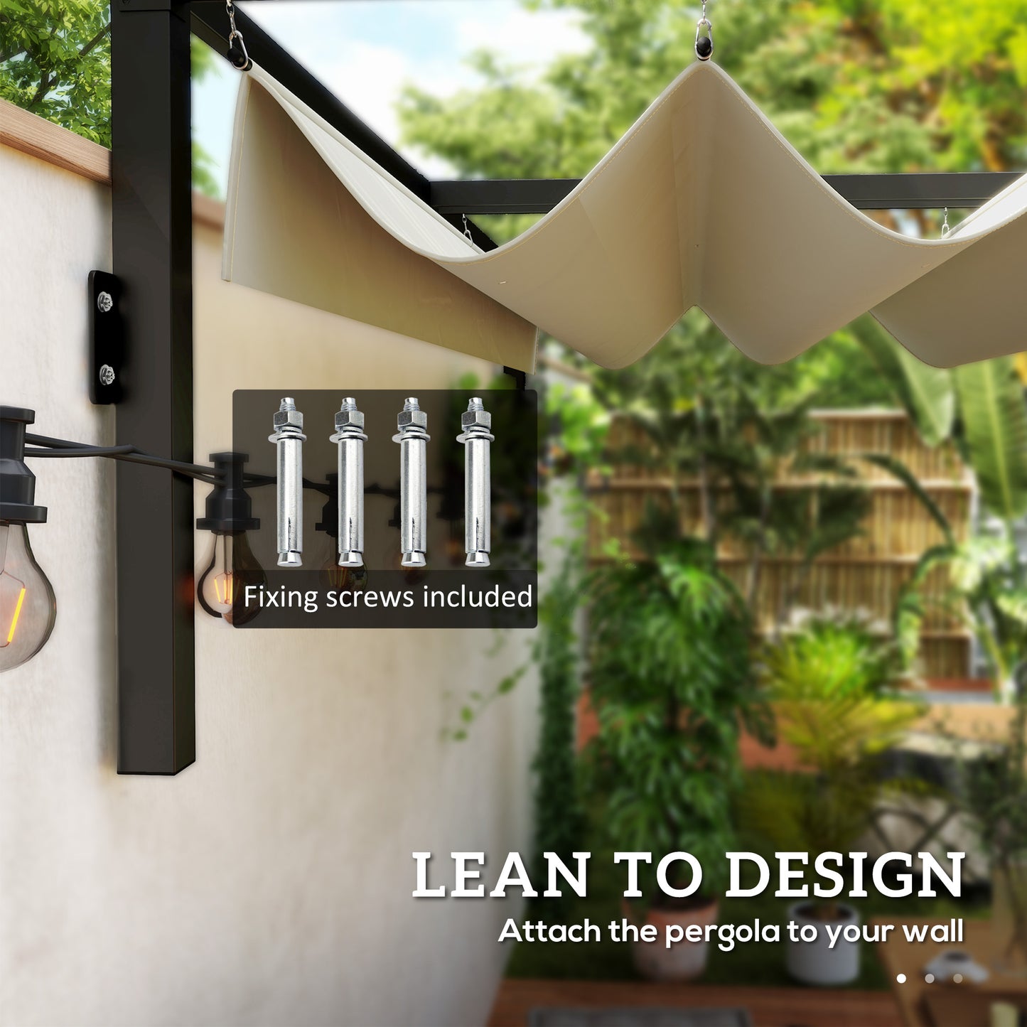 2 x 3(m) Lean To Steel Pergola, with Moving Fabric Canopy