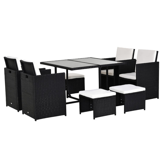 9 Piece Rattan Cube Garden Furniture Dining Set with Armchairs