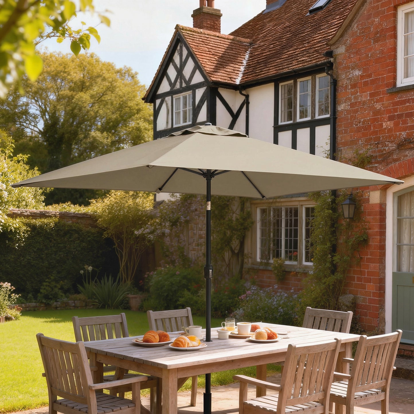Garden Parasol, Parasol Umbrella with Crank Handle, Tilt Function