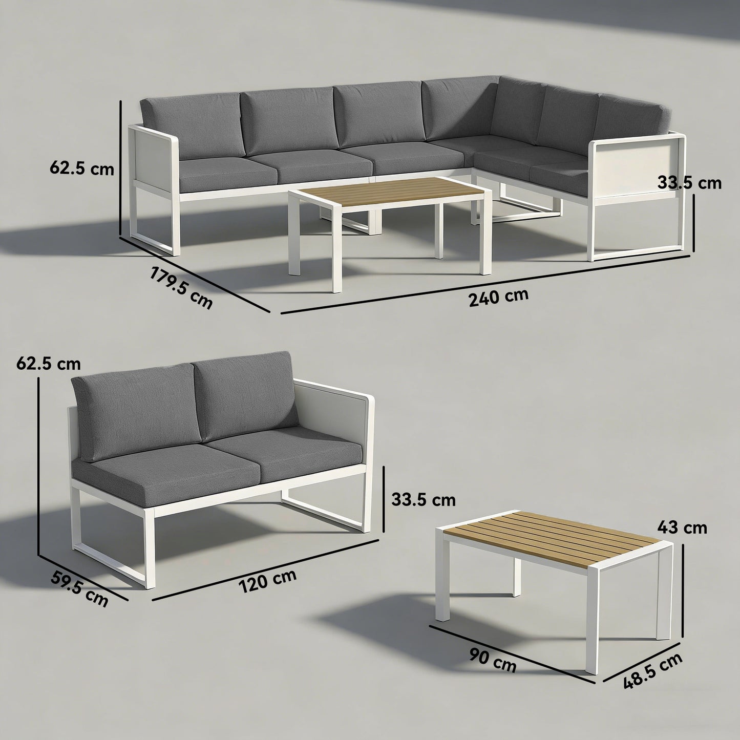 6 Seater Metal Garden Furniture Corner Sofa Set with 3 Loveseats