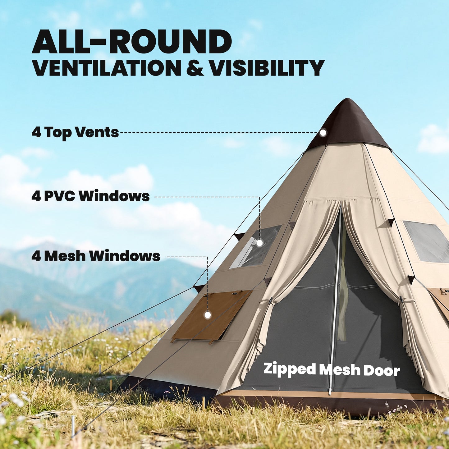 6 Men Tipi Tent with Carry Bag