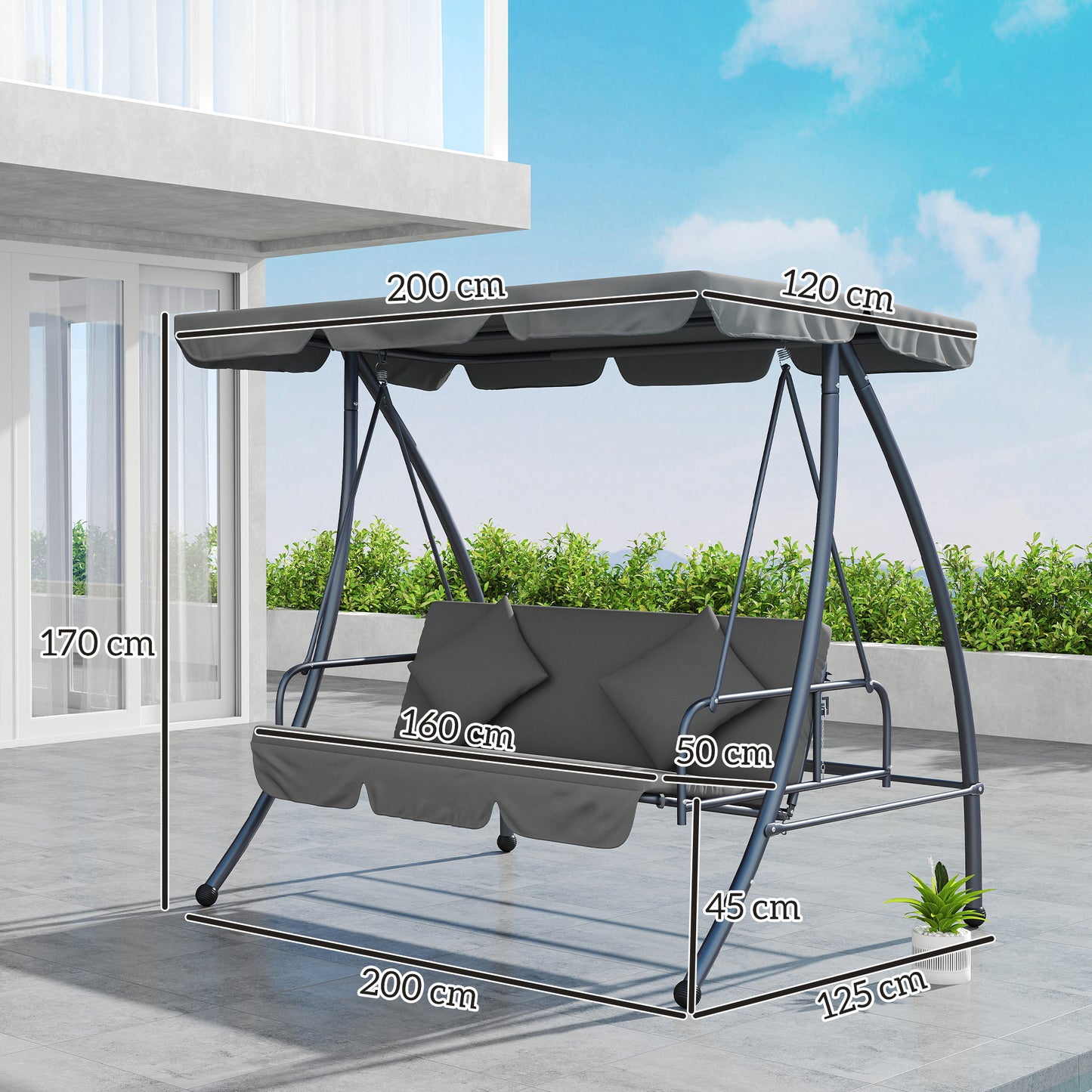 Outdoor 2-in-1 Swing Chair Lounger 3 Seater Garden Swing Seat Bed