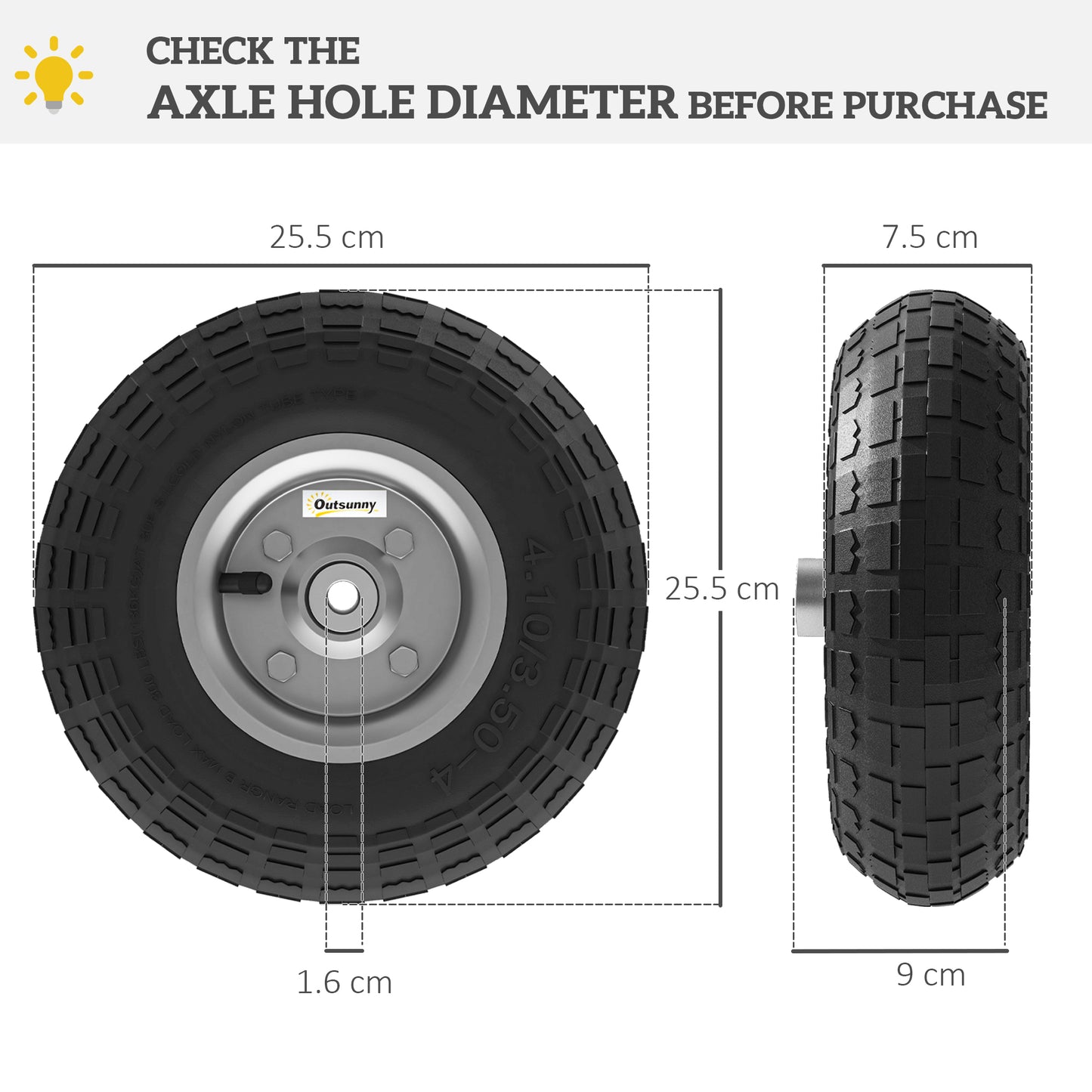 Set of 4 Pneumatic Wheels, 10" Wheelbarrow Wheels Replacement