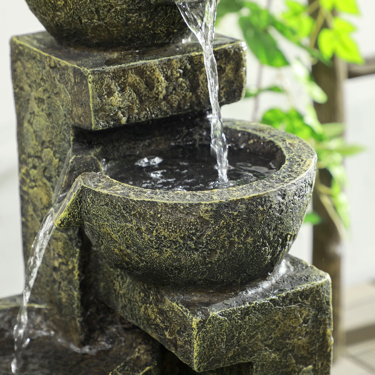 Garden Water Feature Waterfall Fountain with 4-Tier Stone Look Bowls