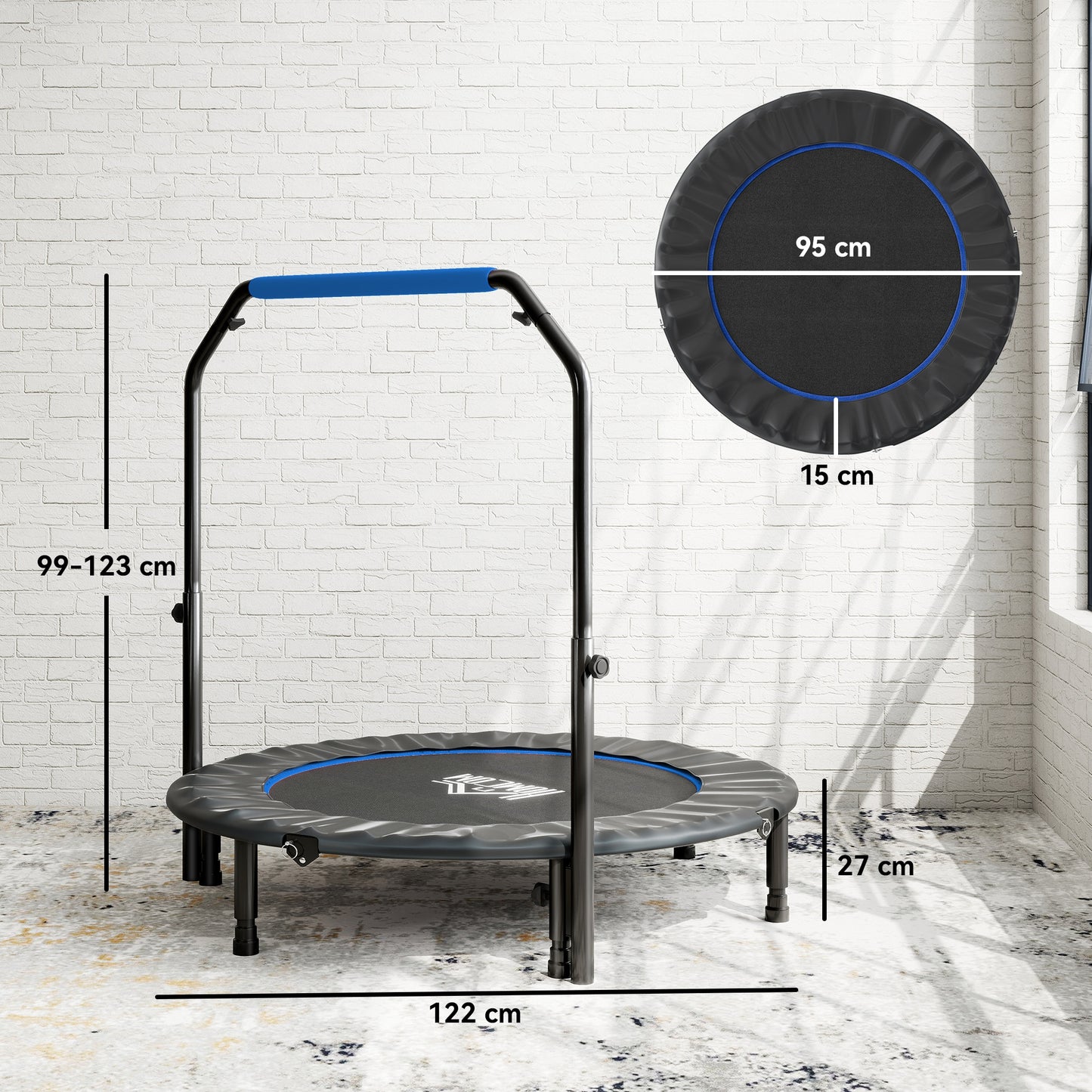 48" Foldable Mini Fitness Trampoline, with Adjustable Foam Handle