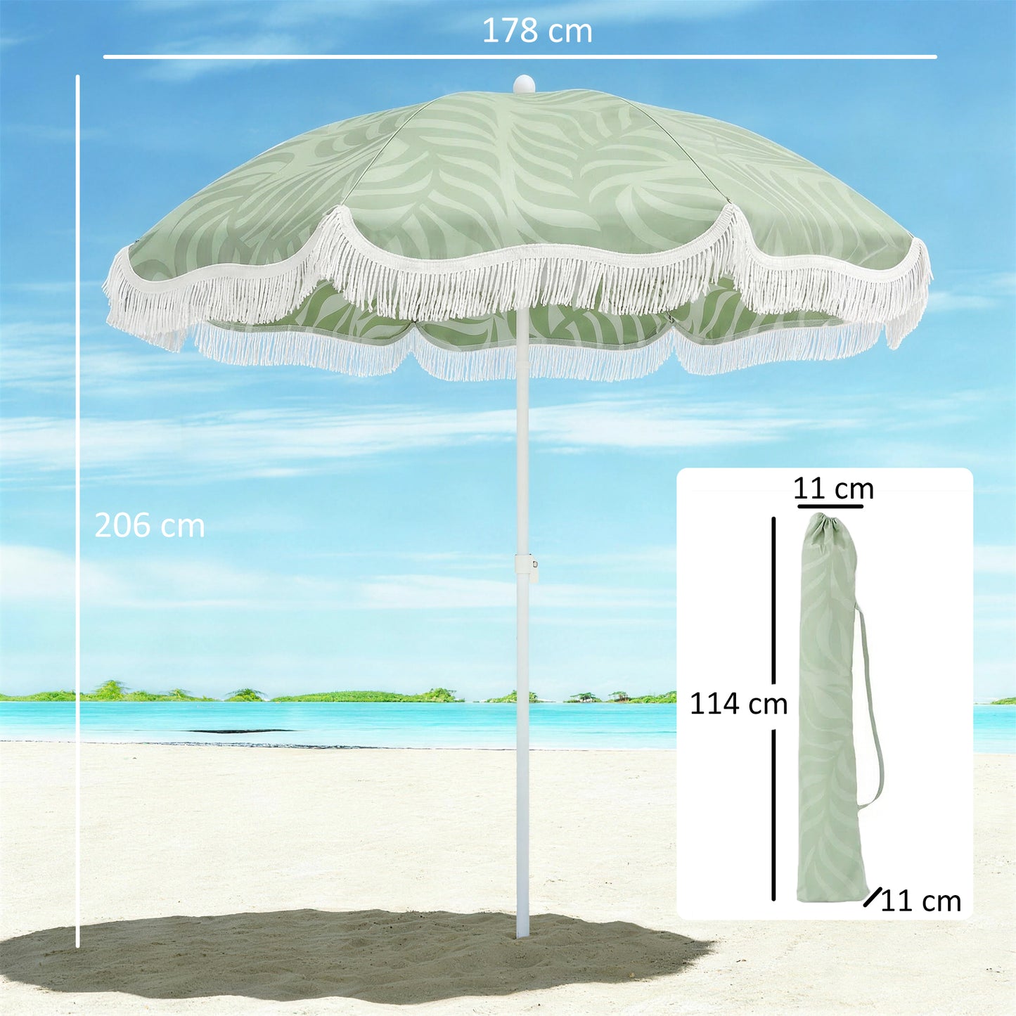 1.8 m Beach Umbrella Parasol with Sand Anchor