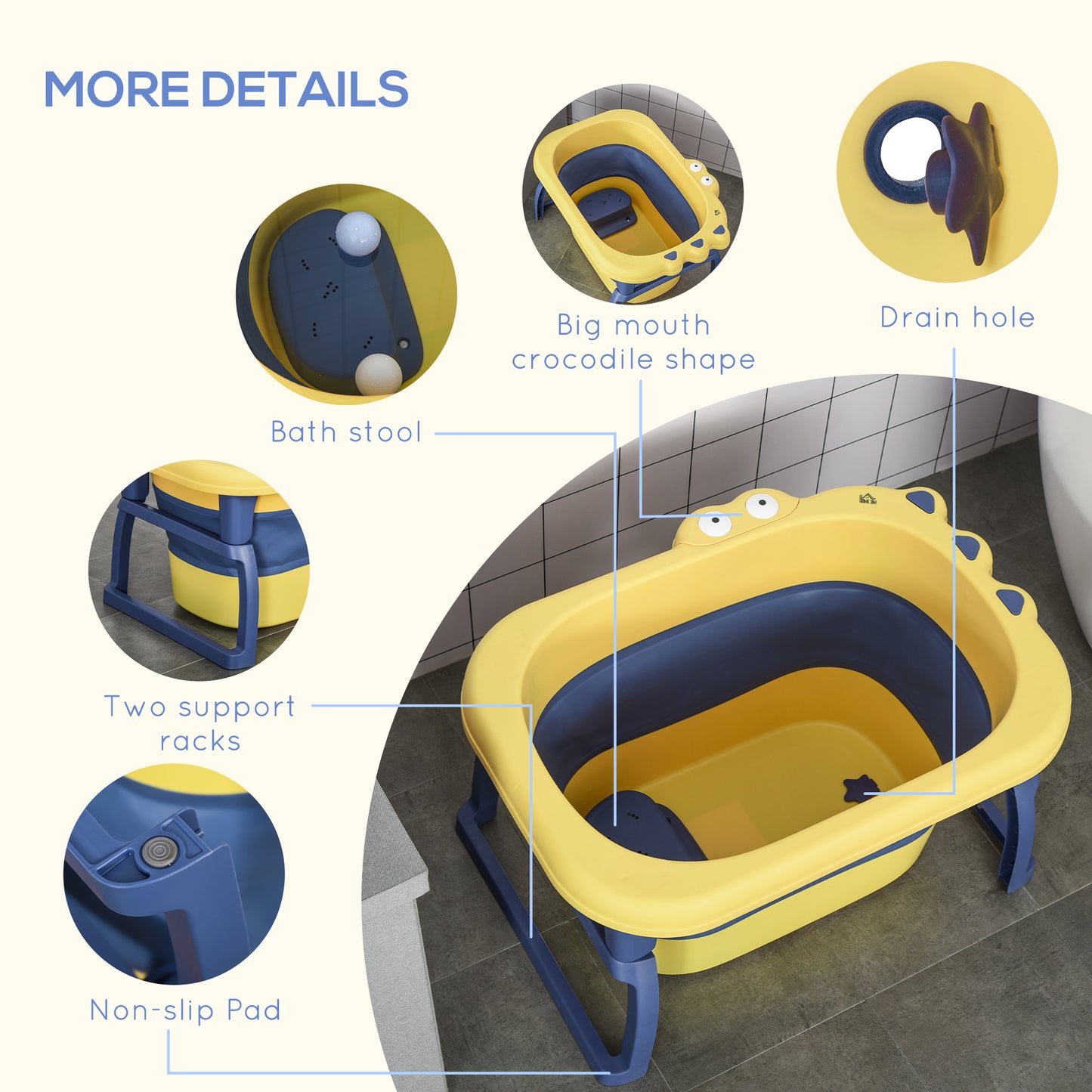 Baby Bathtub for 0-6 Years Collapsible Non-Slip Portable