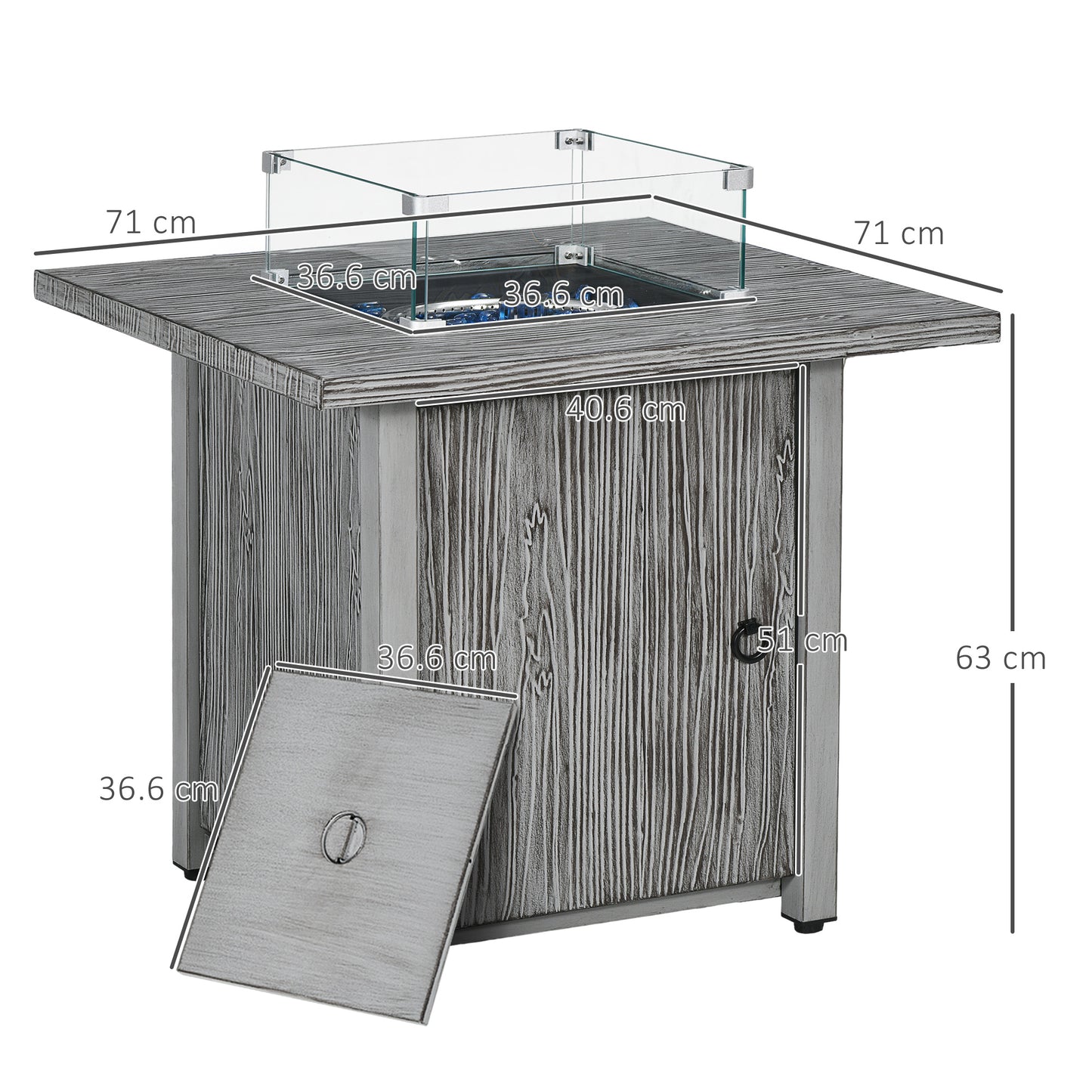 71cm 50,000 BTU Gas Fire Pit Table with Cover and Glass Screen