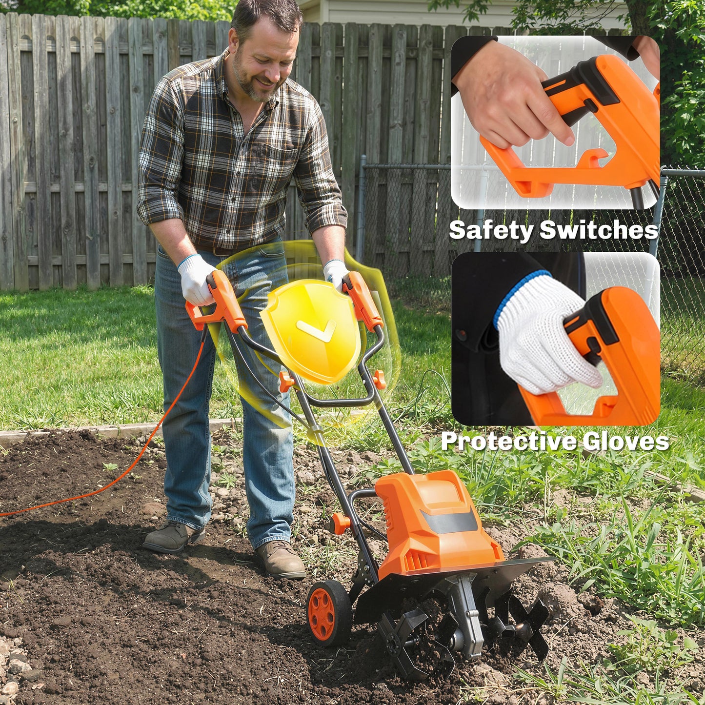 1500W Electric Garden Tiller w/Foldable Handle, 40cm Working Width