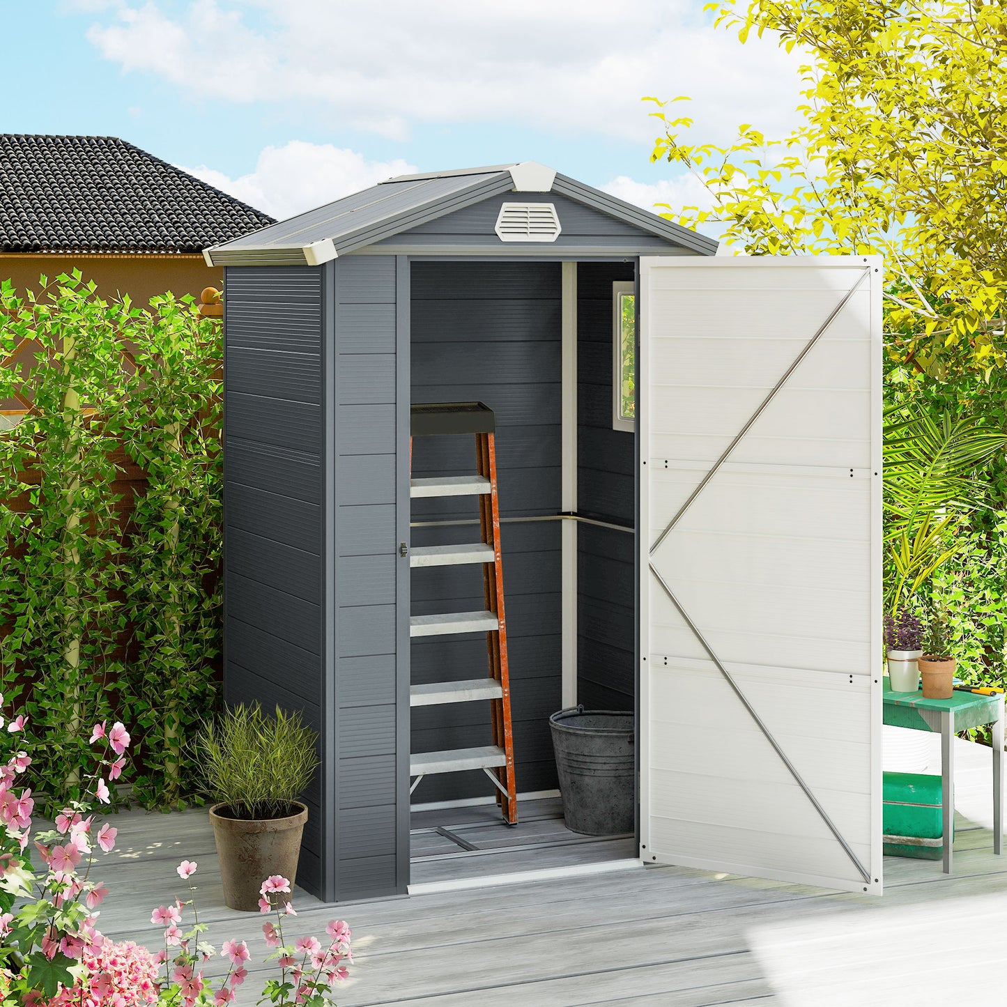 4.4ft x 3.3ft size Aluminium Frame and Plastic Wall Shed