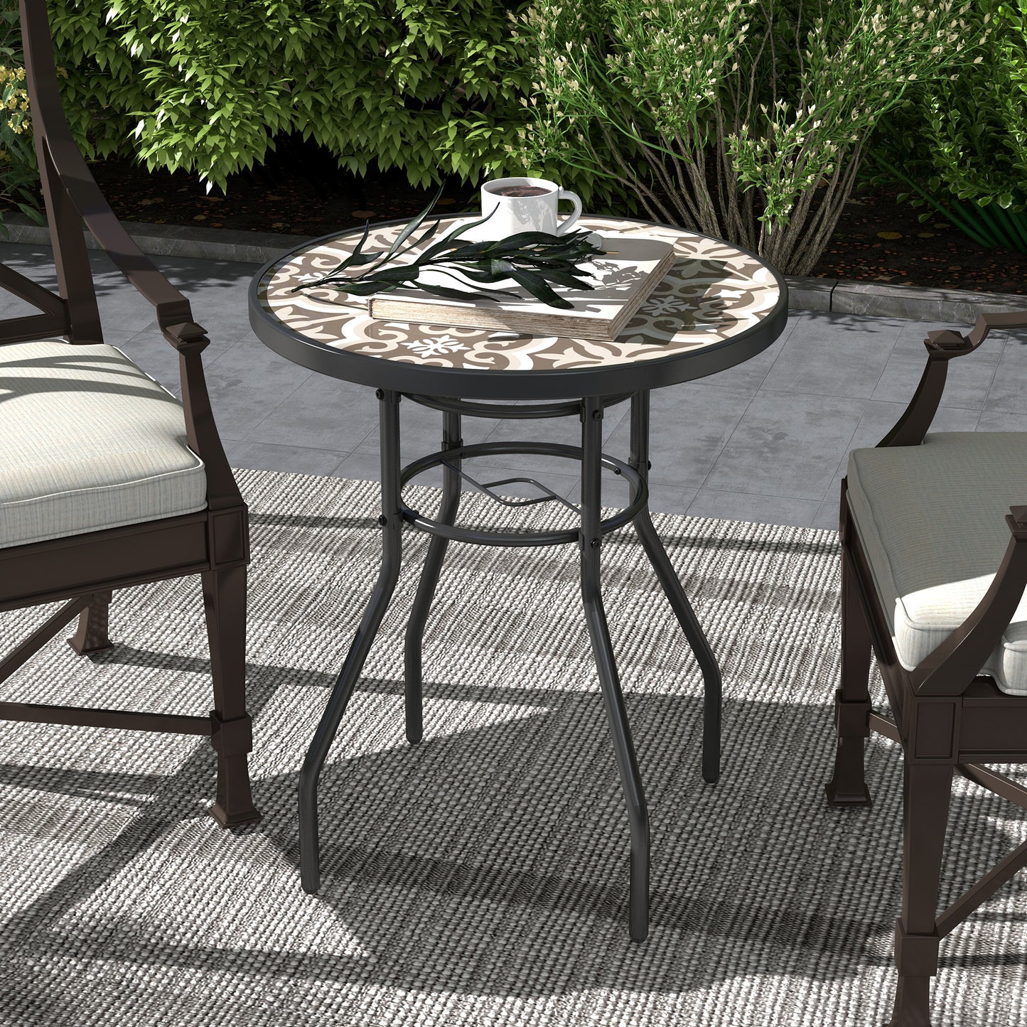 Φ60 Garden Table, with Glass Printed Tabletop