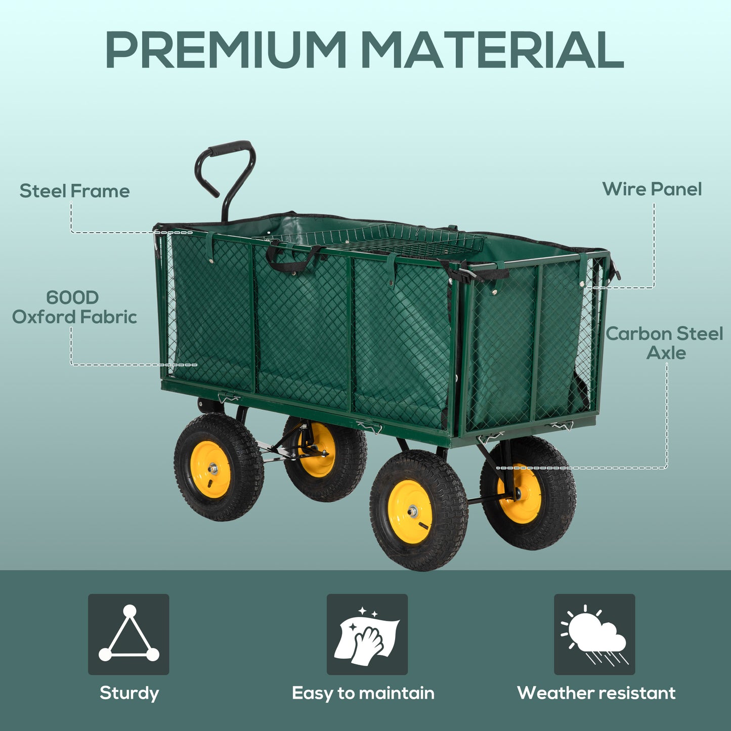 Large 4 Wheel Heavy Duty Garden Cart Truck Trolley Wheelbarrow