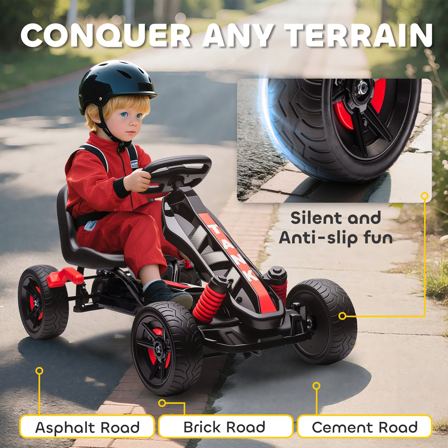 Pedal Go Kart for Kids Aged 3-6 Years, with Freewheel System, Brake