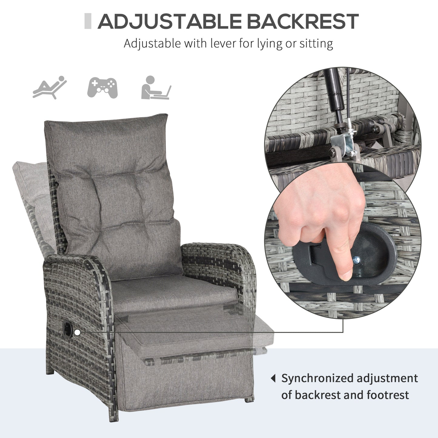 2 Seater Patio Wicker No installation Chaise Lounge Sofa Set
