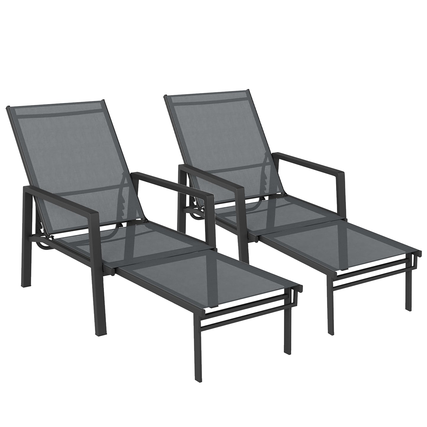 Sun Loungers Set of 2 Retractable Footrest 5-Position Adjustable