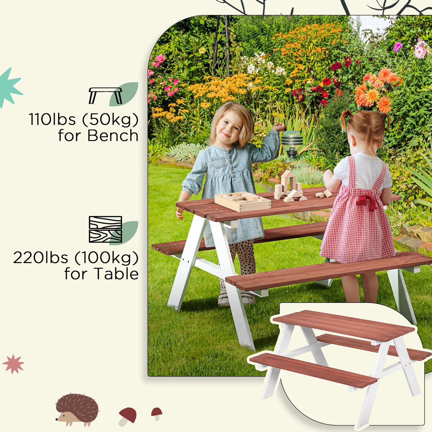 Kids Picnic Table, Wooden Table and Bench Set