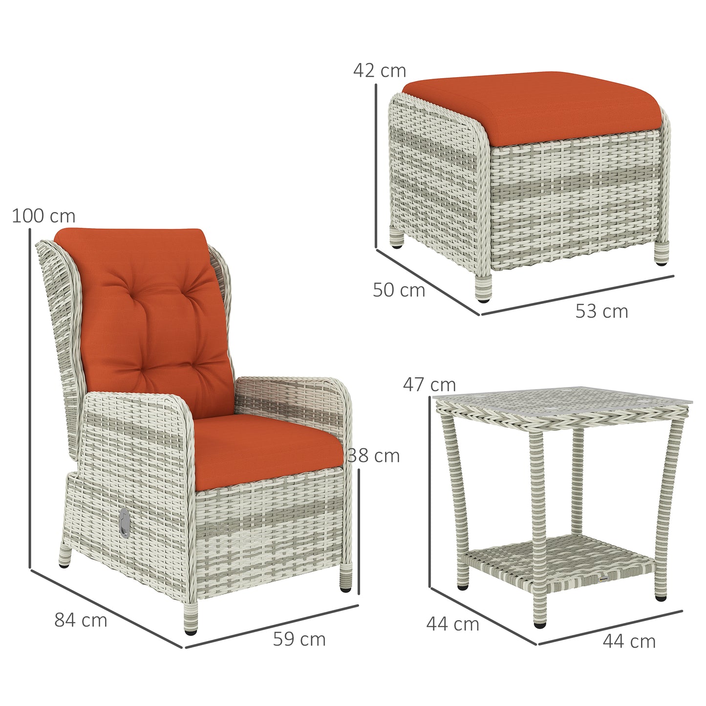 5 Pieces Rattan Bistro Set with Adjustable Back