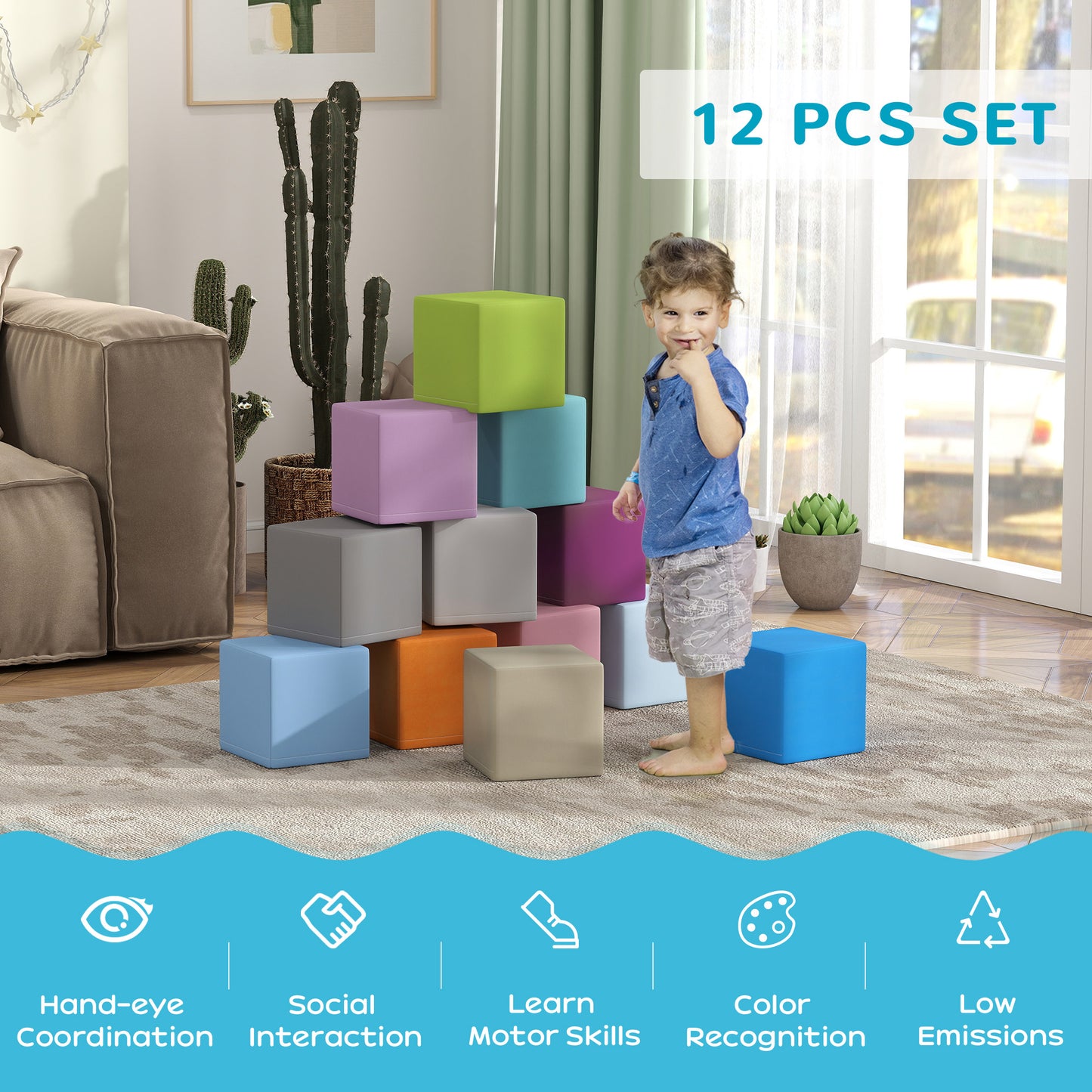 12 PCs Soft Play Blocks, Soft Foam Toy