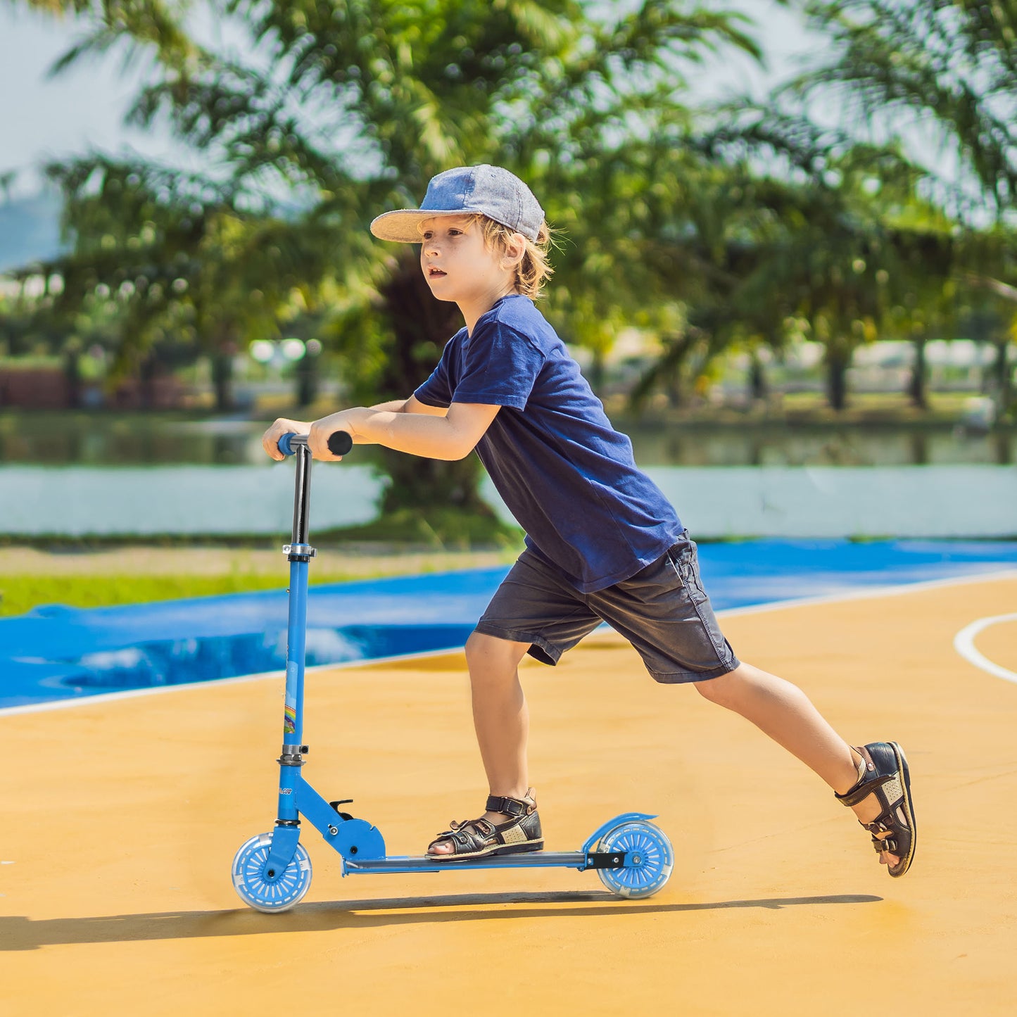 Kids Scooter, with Lights, Music, Adjustable Height, Foldable Frame