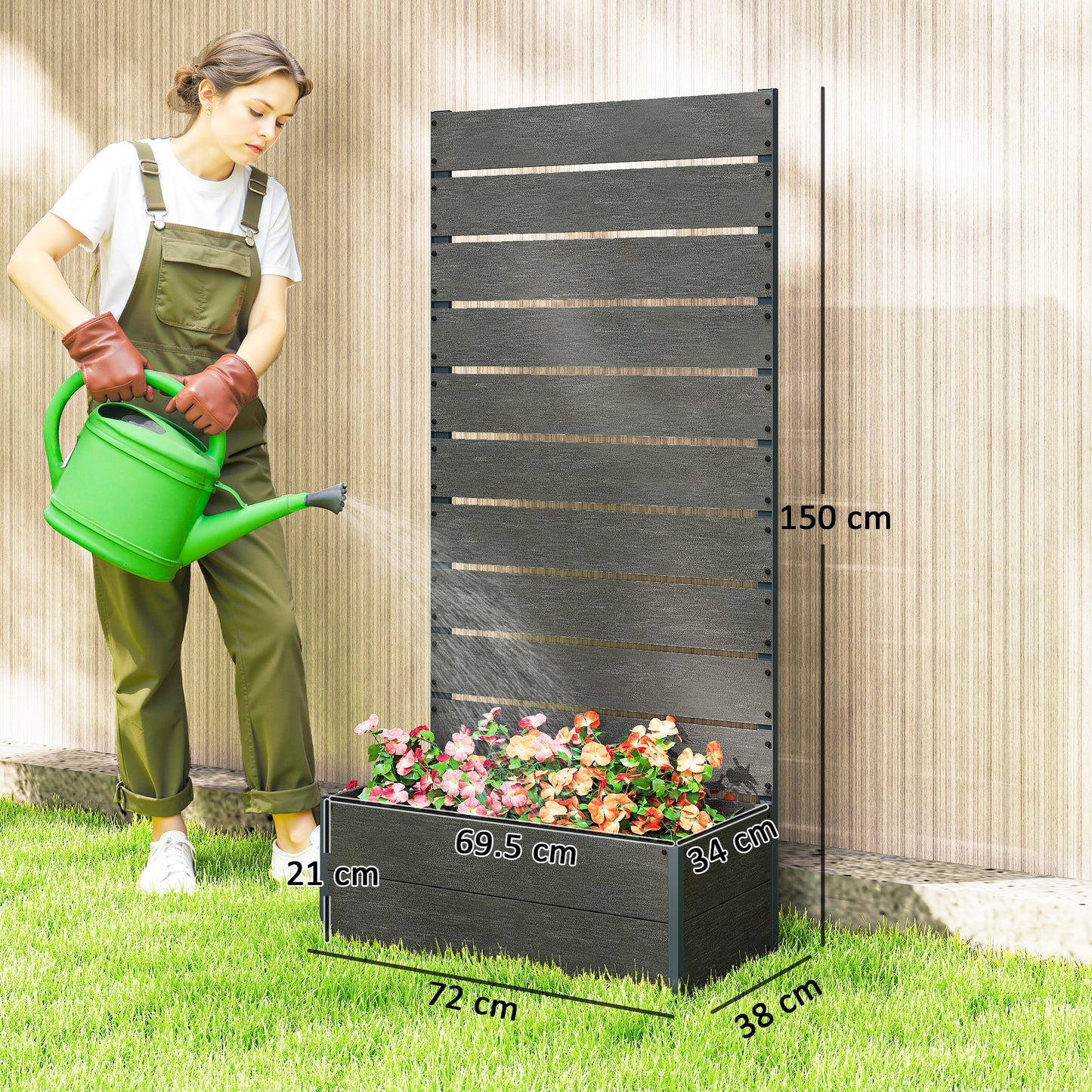 34 x 69.5cm Garden Planter Box, with Back Trellis