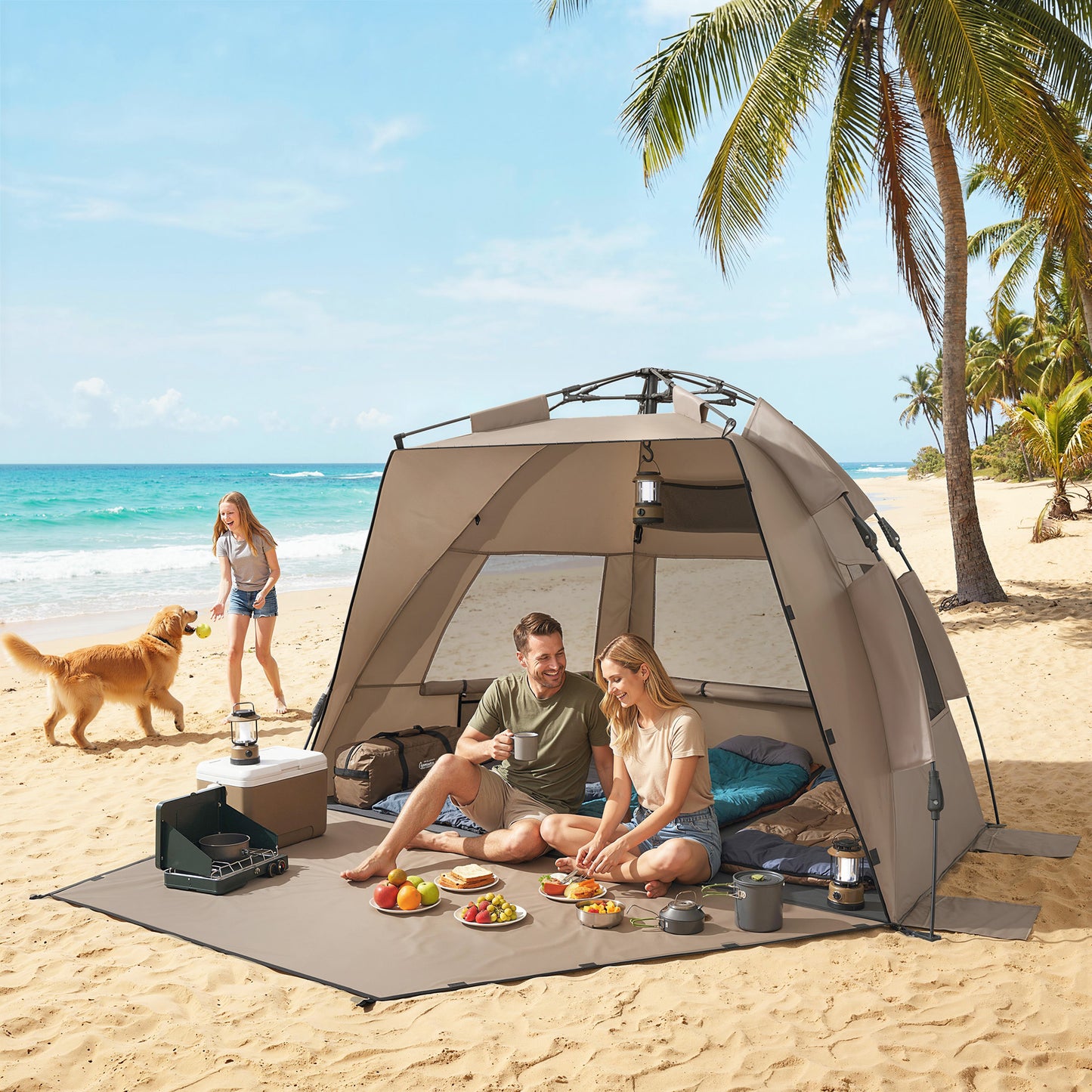 2-3 Person Pop Up Beach Tent, UPF15+ Sun Shelter with Extended Floor