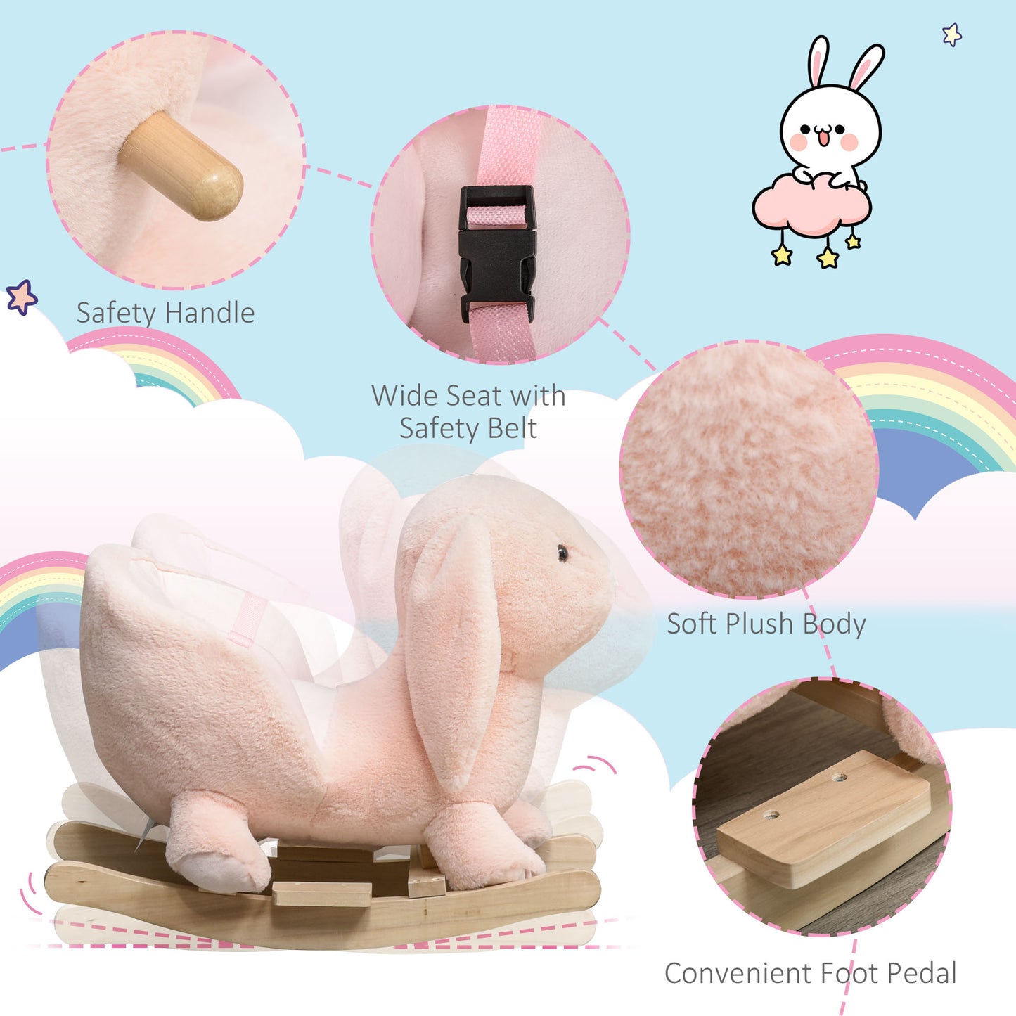 Baby Rocking Horse, Plush Baby Rocker Rabbit Ride-On Toy with Sound
