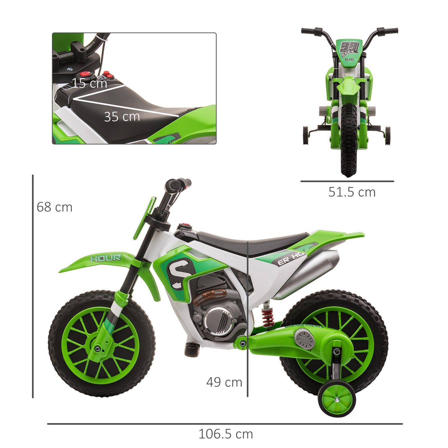 12V Kids Electric Motorcycle Ride-On, with Training Wheels